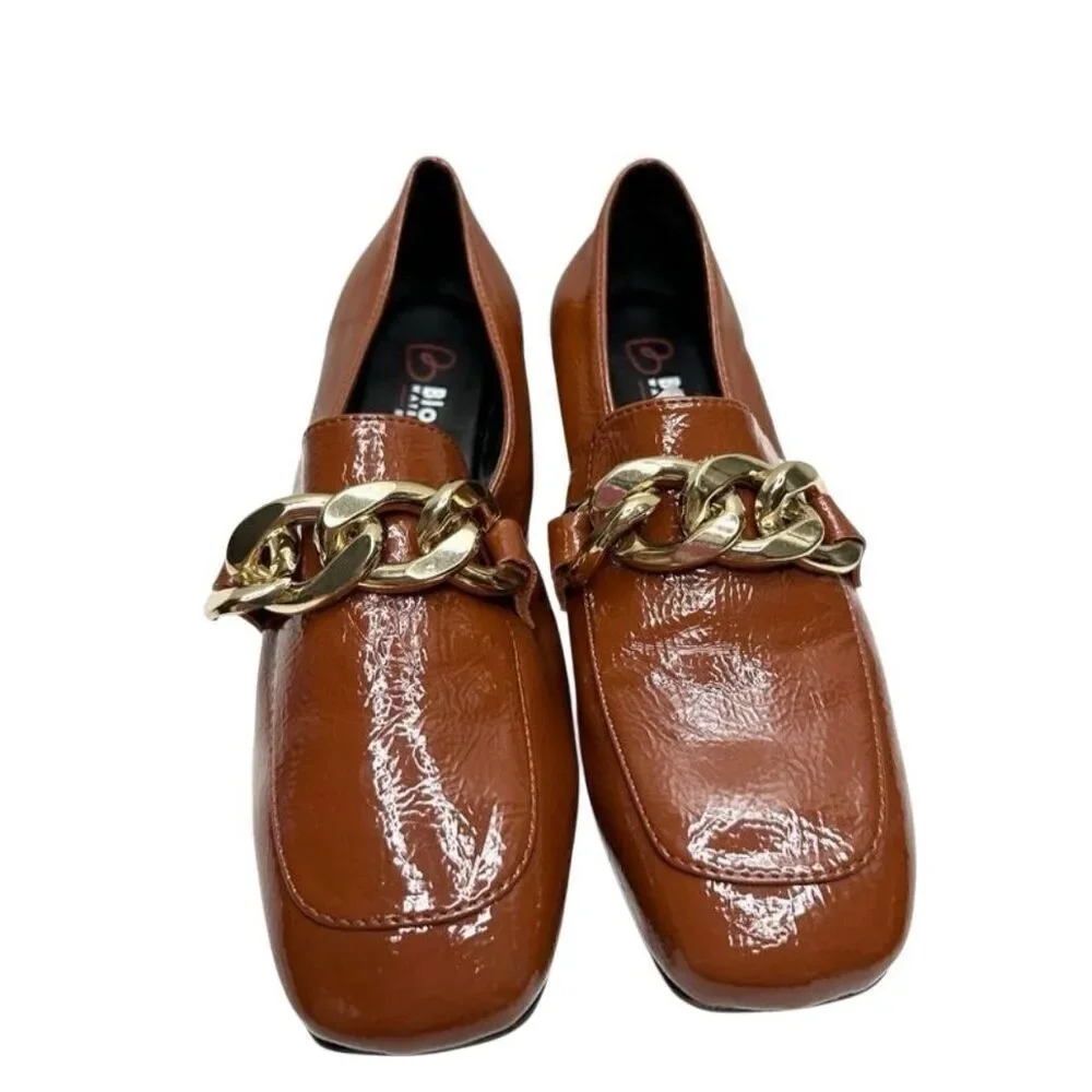 Blondo Loafers Size 5 Brown‎ Slip On Waterproof Block Heel Chain Detail NEW